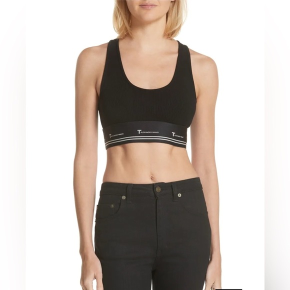 T by Alexander Wang Compact Rib Cutout Crop Top Medium Black - Picture 1 of 7